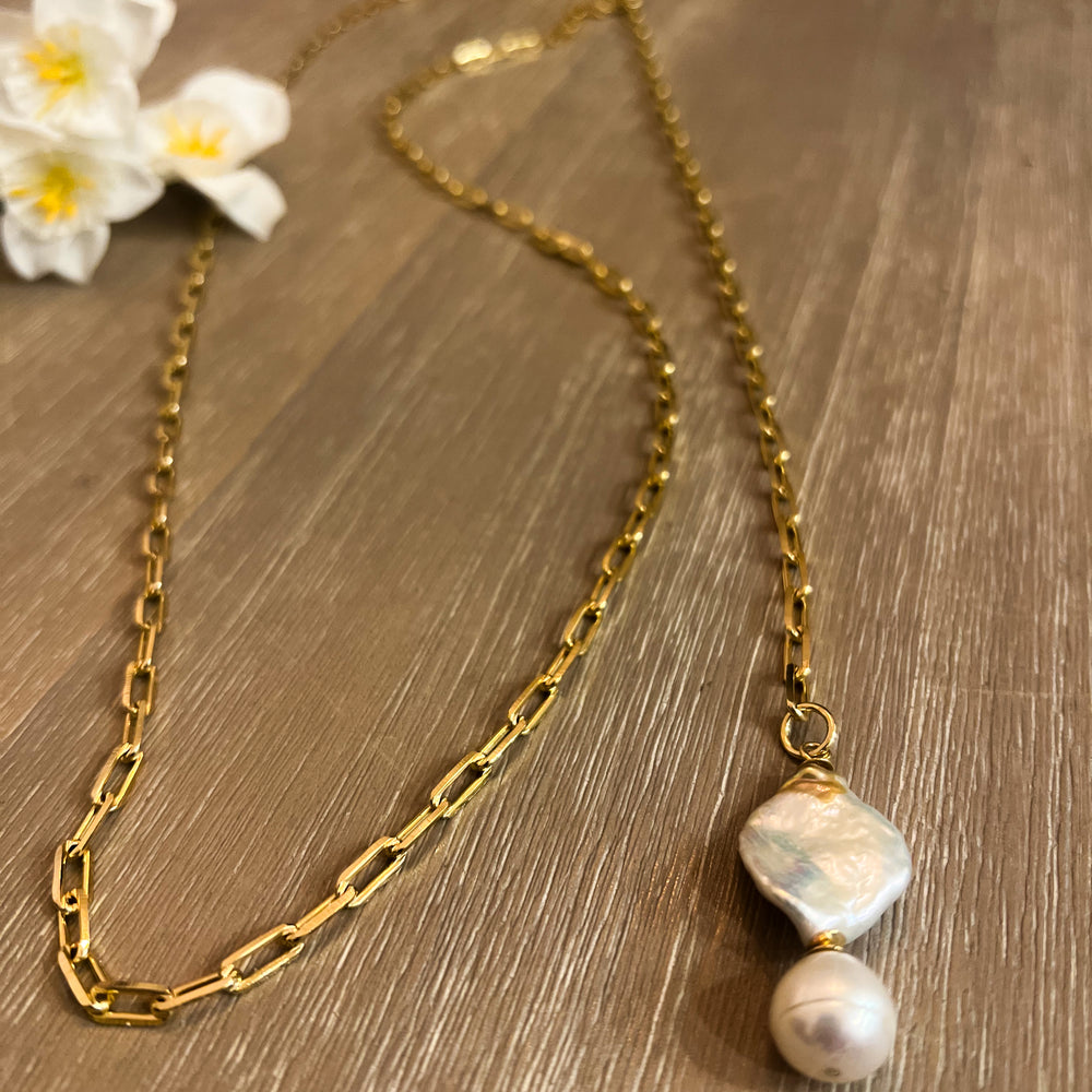 
                      
                        18K Gold Filled Necklace with Pearl Detail
                      
                    